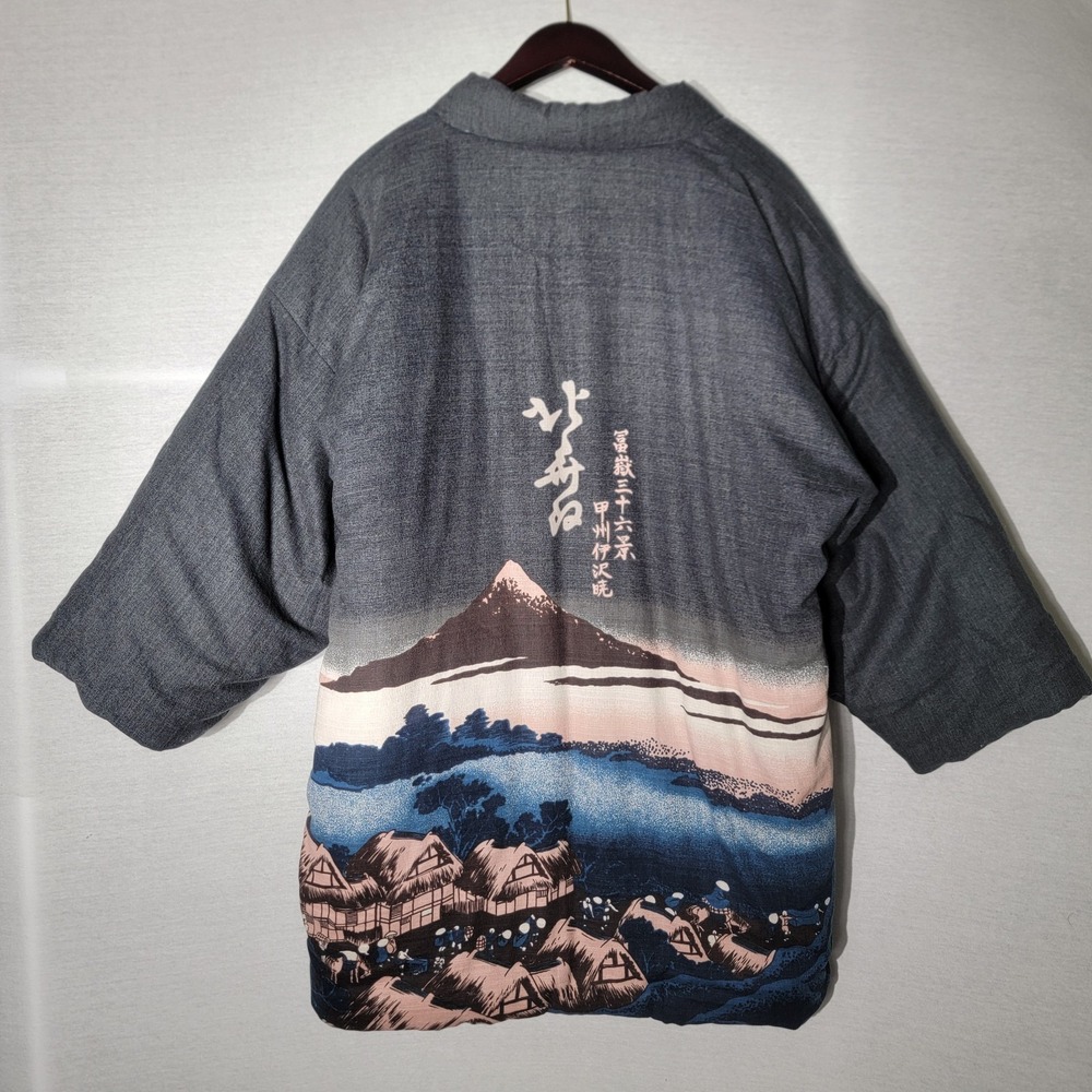 Vintage Ukiyo-e Hanten Kimono Heavy Coat 360 View Of Mount Fuji Sz‎ Medium NEW
